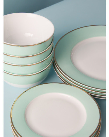 12pc Fine Ceramic Metallic Rim Dinnerware Set | HomeGoods