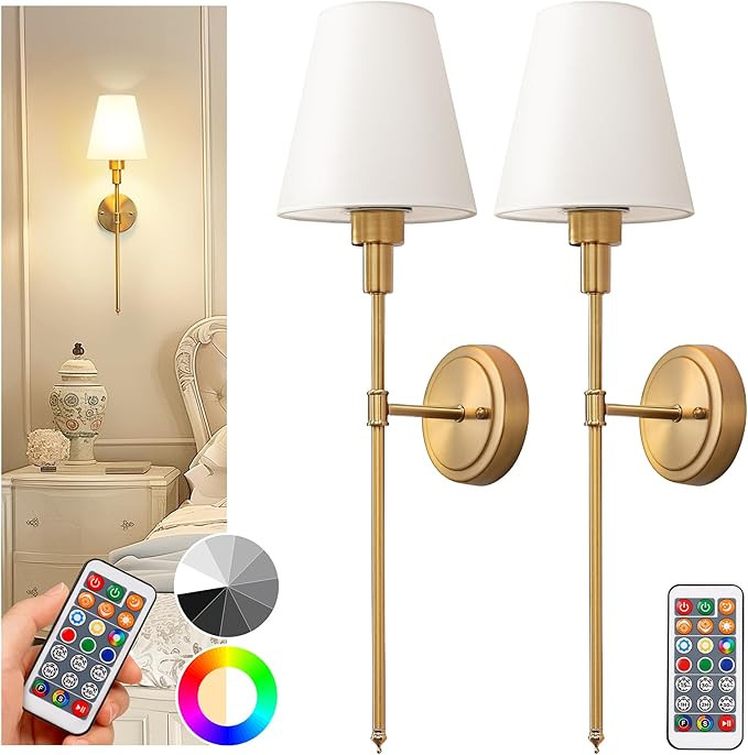 DORESshop Battery Operated Wall Sconce Set of 2, Wall Light Wireless Easy to Install Remote Contr... | Amazon (US)