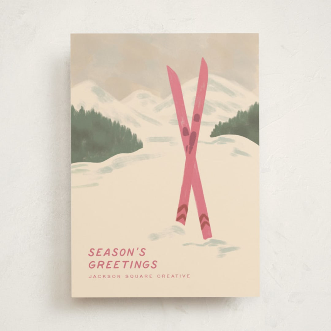 "Vintage Ski season" - Customizable Business Holiday Cards in Green by Creo Study. | Minted