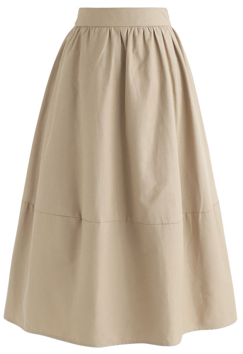 Simple A-Line Midi Skirt in Sand | Chicwish