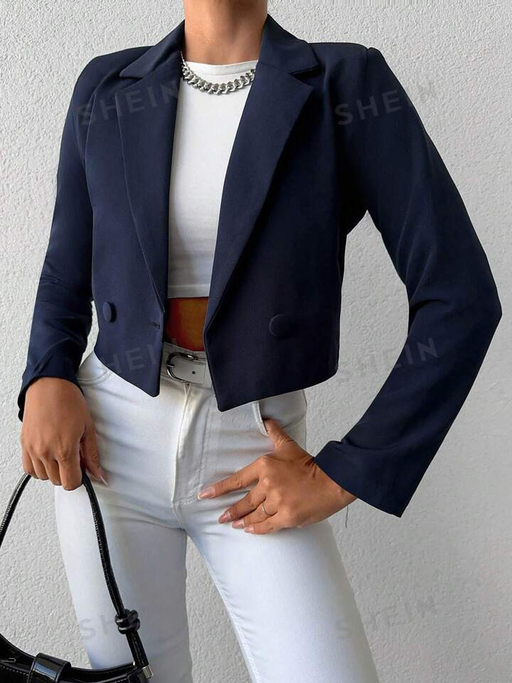 Casual Kurzjacke Mit Langen Ärmeln Und Zwei Knöpfen In Einfarbiger Farbe | SHEIN