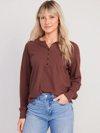 Long-Sleeve Loose Slub-Knit Henley T-Shirt for Women | Old Navy (US)