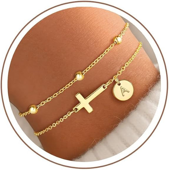 Yoosteel Initial Cross Bracelet for Women Teen Girls Gifts - A-Z Bracelets | Amazon (US)