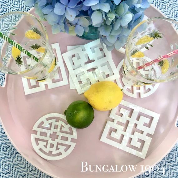 Set of Four Acrylic Drink Coasters, Indoor Outdoor Safe, Chinoiserie Style Square Round and Greek... | Etsy (US)