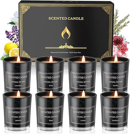 Home Scented Candles, 8 Pack Aromatherapy Jar Candles Smoke-Free Strong Fragrance Long Lasting, 8... | Amazon (US)