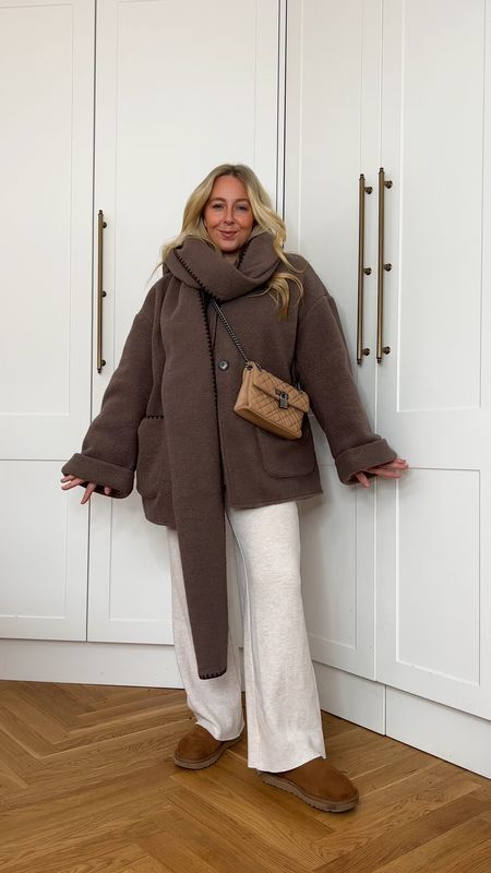 Super cosy outfit. Coat scarf, knitted trousers, alpaca jumper, ultra Ugg minis 

#LTKshoecrush #LTKstyletip #LTKeurope