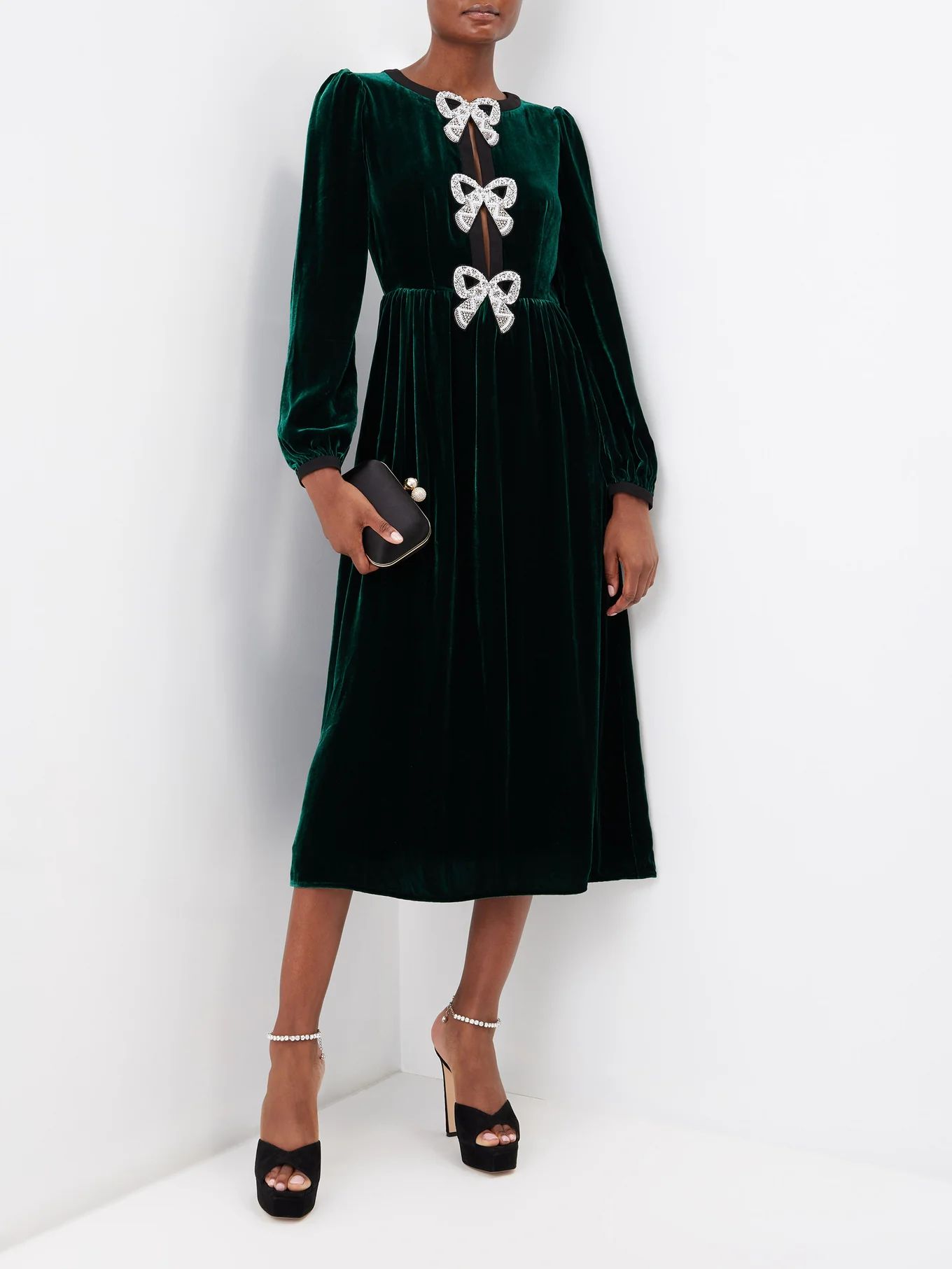 Camille crystal-bow velvet midi dress | Matches (US)