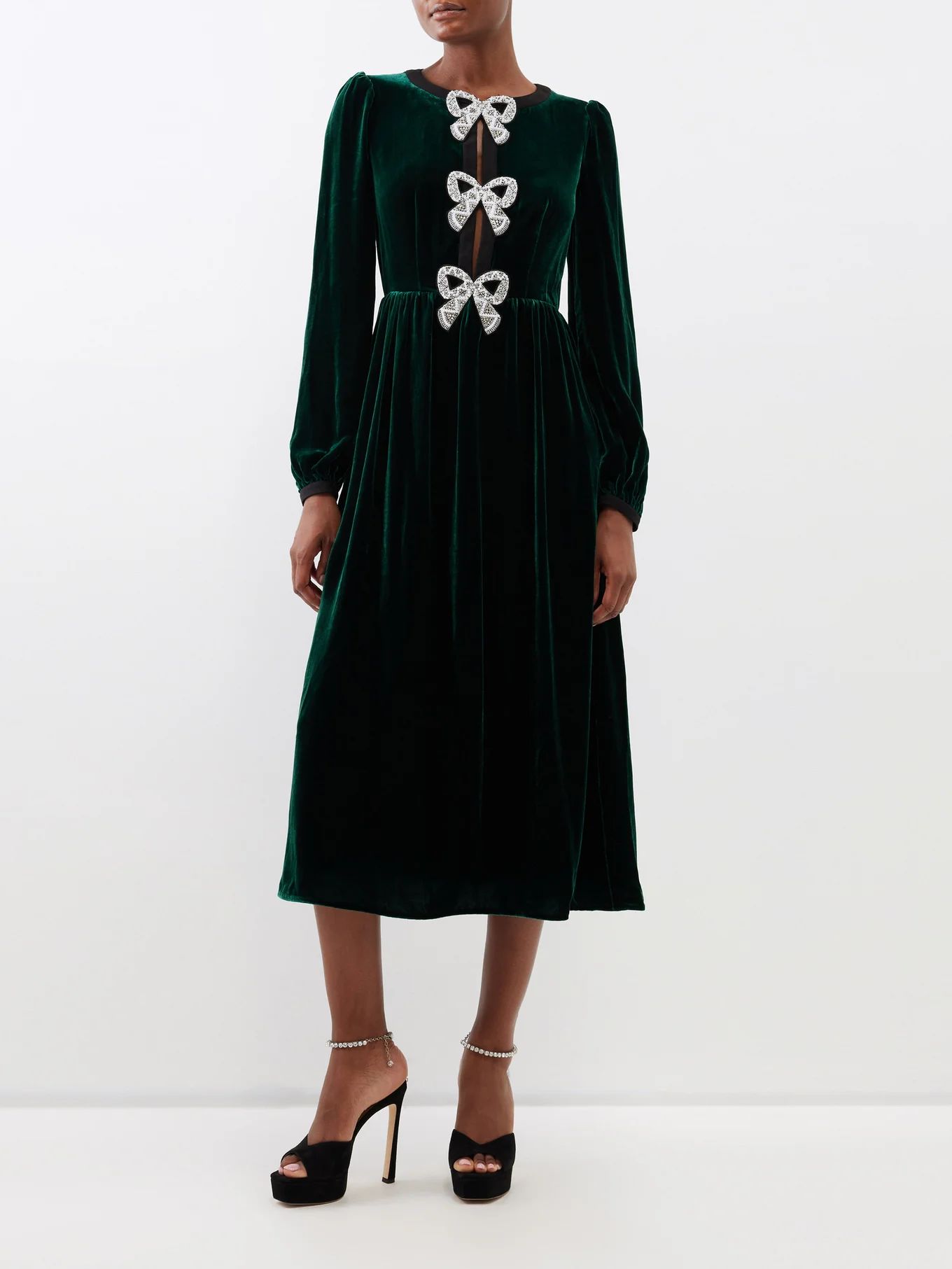 Camille crystal-bow velvet midi dress | Matches (US)