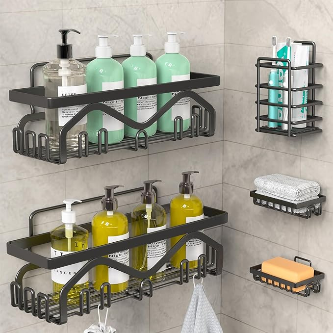 Coraje Shower Caddy, Shower Shelves [5-Pack], Adhesive Shower Organizer No Drilling, Large Capaci... | Amazon (US)