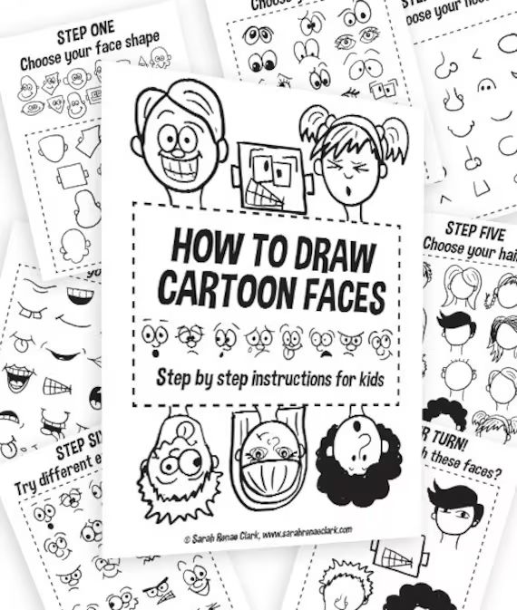 How to Draw Cartoon Faces  Kids Printable Worksheets // | Etsy | Etsy (US)