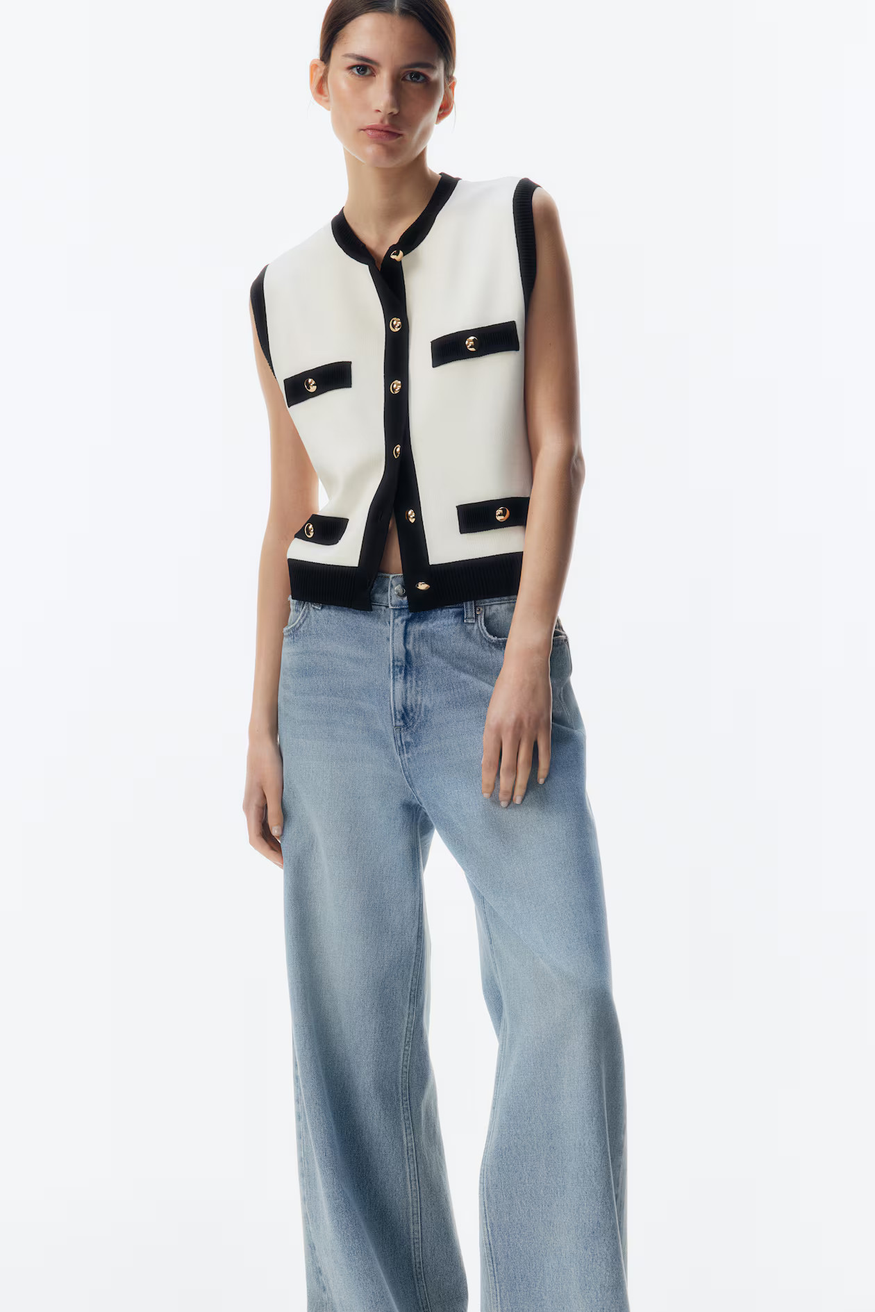 Suéter sin mangas con botonadura frontal | H&M (FR, IT, ES, PT, BE)