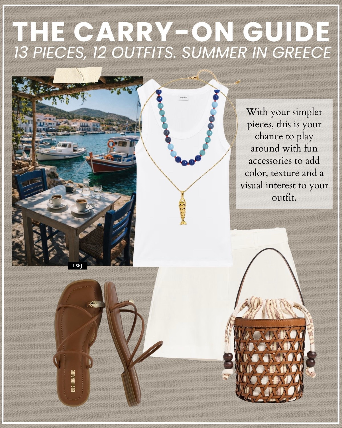 carry-on guide for a summer in greece 

Amazon cushionaire flip flops run half a size big 

greece / summer vacation / myokonos / santorini / island hopping / cushionaire strappy sandals / tank top / aritzia tailored shorts / woven bucket tote / beaded necklace / fish pendant necklace / summer outfit

#LTKootd #LTKTravel
