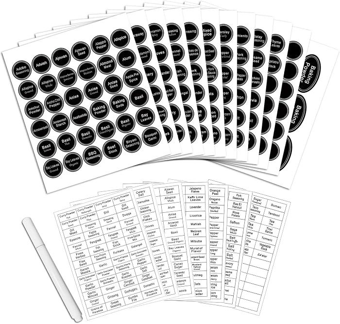 SWOMMOLY 771 Printed Spice Jar Labels with Extra Write-on Labels, Pantry Stickers and Chalk Marke... | Amazon (US)