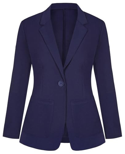 Womens Blazers Long Sleeve Notched Lapel Blazer Jackets One Button Suit Jacket Blazers Elegant Business Formal(Navy Blue XL) | Amazon (US)