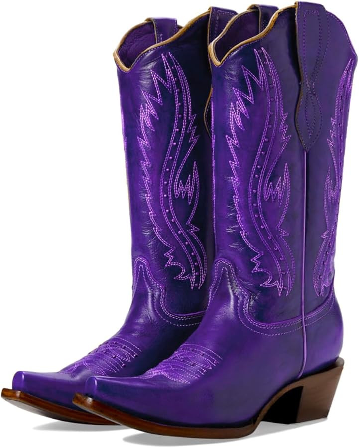Vintage Embroidered Cowboy Boots Women Knee High Western Boots Chunky Stacked Heel Pointed Square... | Amazon (US)