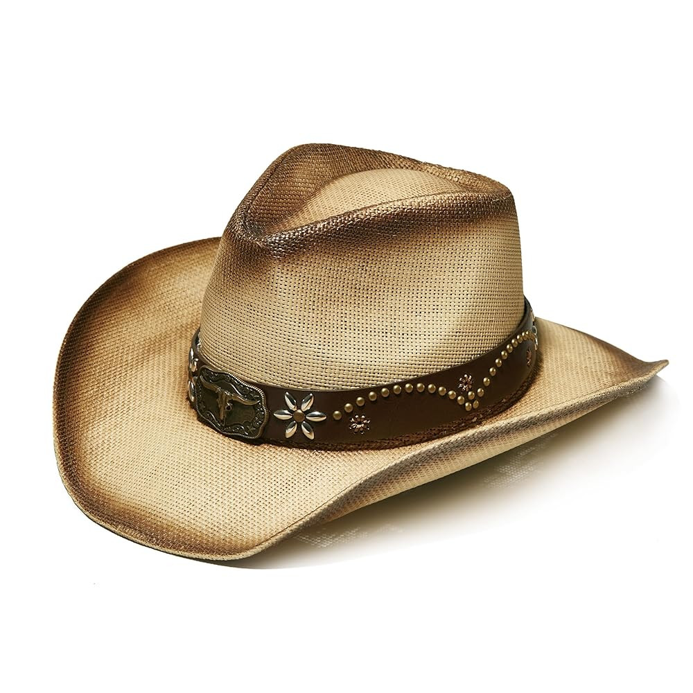 Western Straw Cowboy and Cowgirl Hats with Decorative Bands - Unisex Wide Brim Raffia Style Sun H... | Amazon (US)