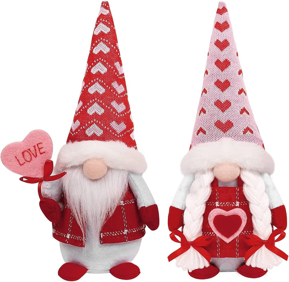 CRCZK Valentine's Day Gnomes Plush Decor, 2 Pack Mr & Mrs Handmade Tomte Swedish Gnome, Valentine... | Amazon (US)