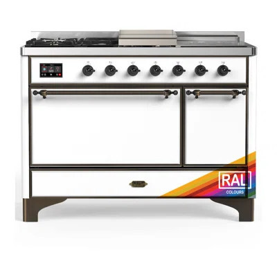 Majestic III Series 48 Inch Dual Fuel Range with 5 Sealed Burners, Griddle, Frenchtop in RAL (Natural Gas, Brass Trim) | Perigold