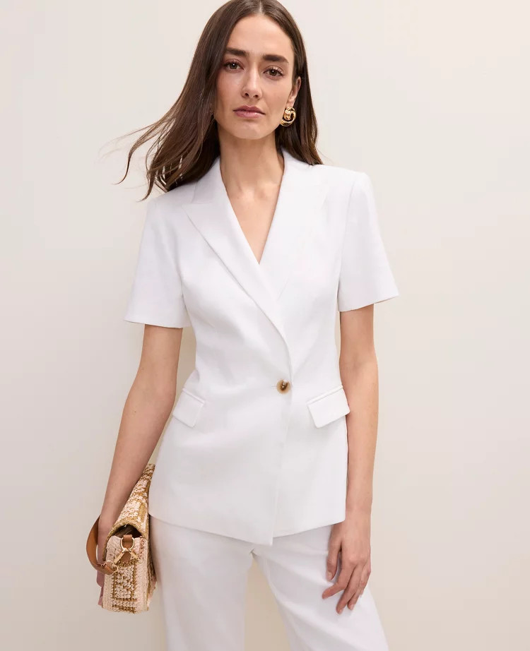 The Short Sleeve Blazer in Linen Blend | Ann Taylor