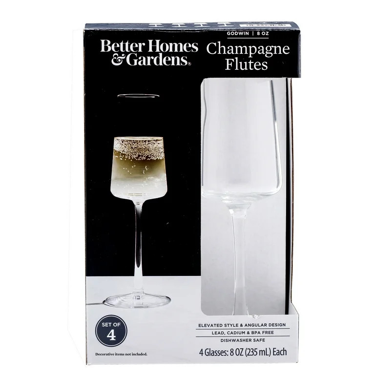 Better Homes & Gardens Clear Flared Champagne Flute 8 ounce, 4 Pack | Walmart (US)