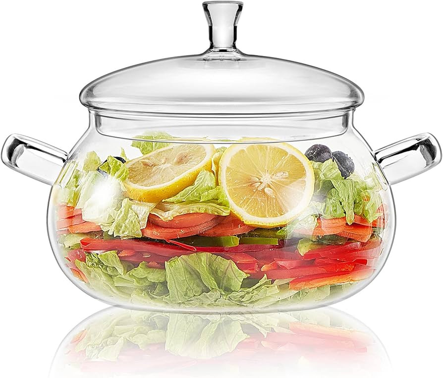 XJLVSV Glass Ramen Soup Bowl with Lid and Handle,2.5L/80oz Glass Cookware Set Cooking Pot Saucepa... | Amazon (US)