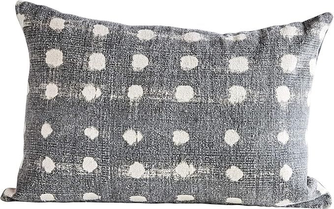 Creative Co-Op Charcoal Cotton Slub Pillow with Cream Polka Dots | Amazon (US)