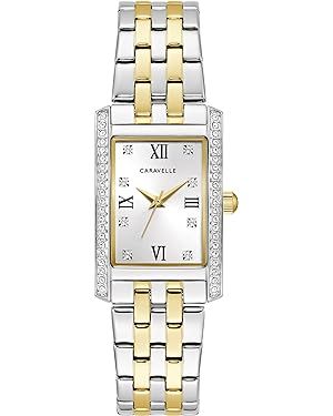Caravelle by Bulova Ladies' Classic Crystal 3-Hand Quartz Watch, Roman Numeral Markers, Rectangle... | Amazon (US)