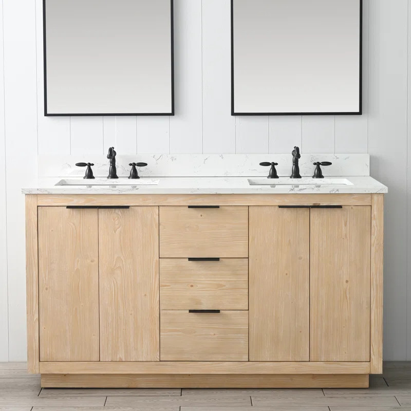 Calahan 60'' Double Bathroom Vanity with Quartz Top | Wayfair North America