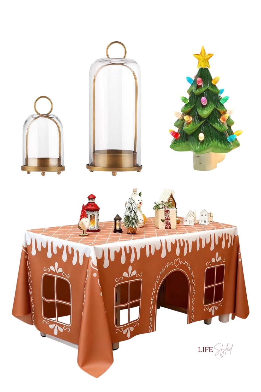 Bringing in a little holiday magic ✨
The brass candle holders with their glass domes add a warm, cozy glow, and the gingerbread house tablecloth makes the whole room feel festive—kids especially love the playful cut-out windows. The ceramic Christmas tree night light is another favorite with little ones thanks to the colorful bulbs and soft nighttime shine. Beautiful gift ideas and perfect to grab during the Black Friday and Cyber Monday preview.


#LTKCyberWeek #LTKmomlife #LTKGiftGuide