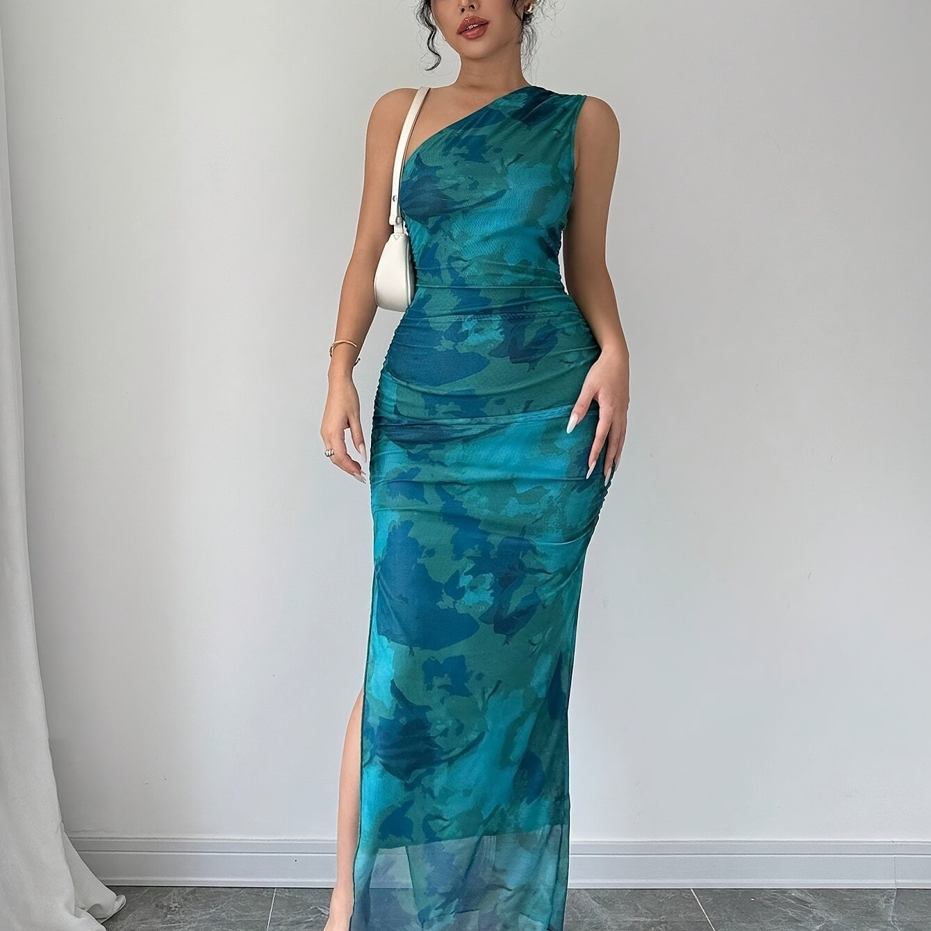 elegant one shoulder floral print sleeveless maxi dress side - Temu Canada | Temu Affiliate Program