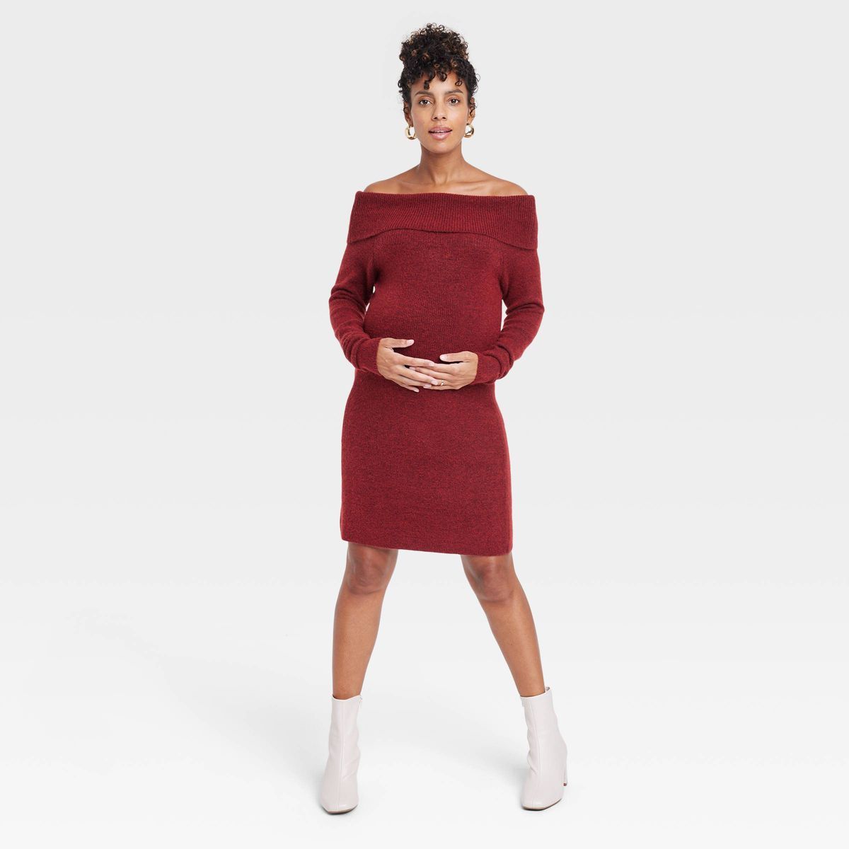 Off the Shoulder Maternity Sweater Dress - Isabel Maternity by Ingrid & Isabel™ Burgundy M | Target