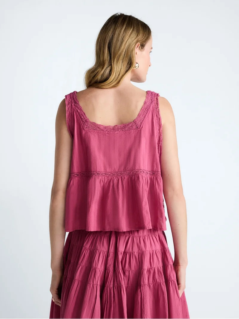 Scoop Women’s and Women’s Plus Cropped Lace Cotton Tank Top, Sizes XS-4X - Walmart.com | Walmart (US)