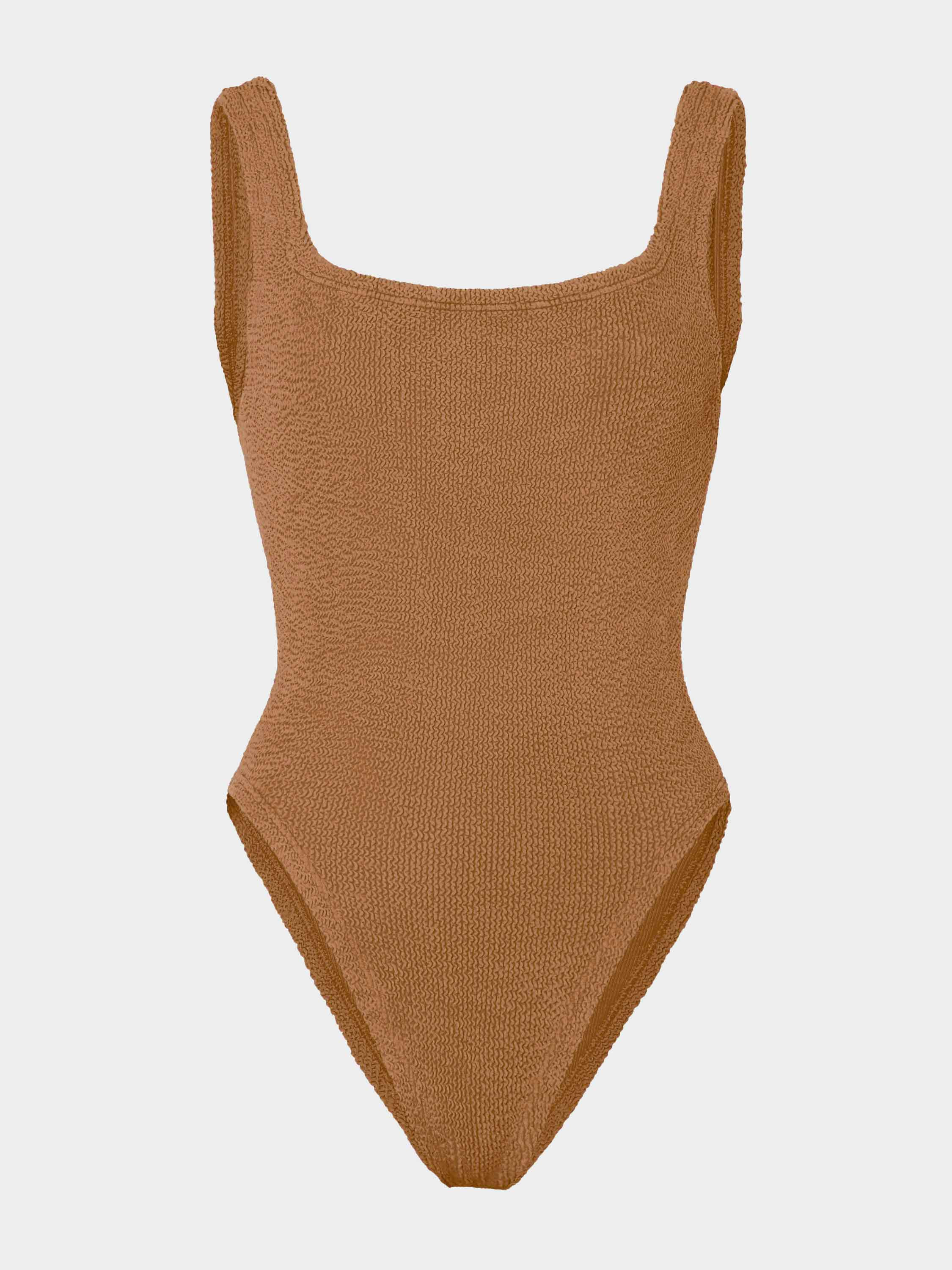 Square Neck Swim - Metallic Cocoa | Crinkle One-Piece Swimsuit | Hunza G - Metallic Cocoa / One size / TBG | HUNZA G