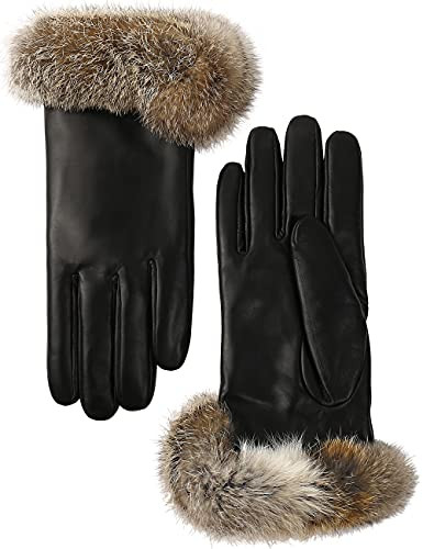 OCXMME Super Warm Womens Rabbit Fur Lined and Cuff Leather Gloves for Women Touchscreen Texting Driving Gloves Black Small | Amazon (US)