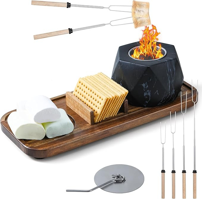 Tabletop Fire Pit Smores Maker Kit - Portable Outdoor & Indoor Fire Pit Tabletop with 4 Smores St... | Amazon (US)