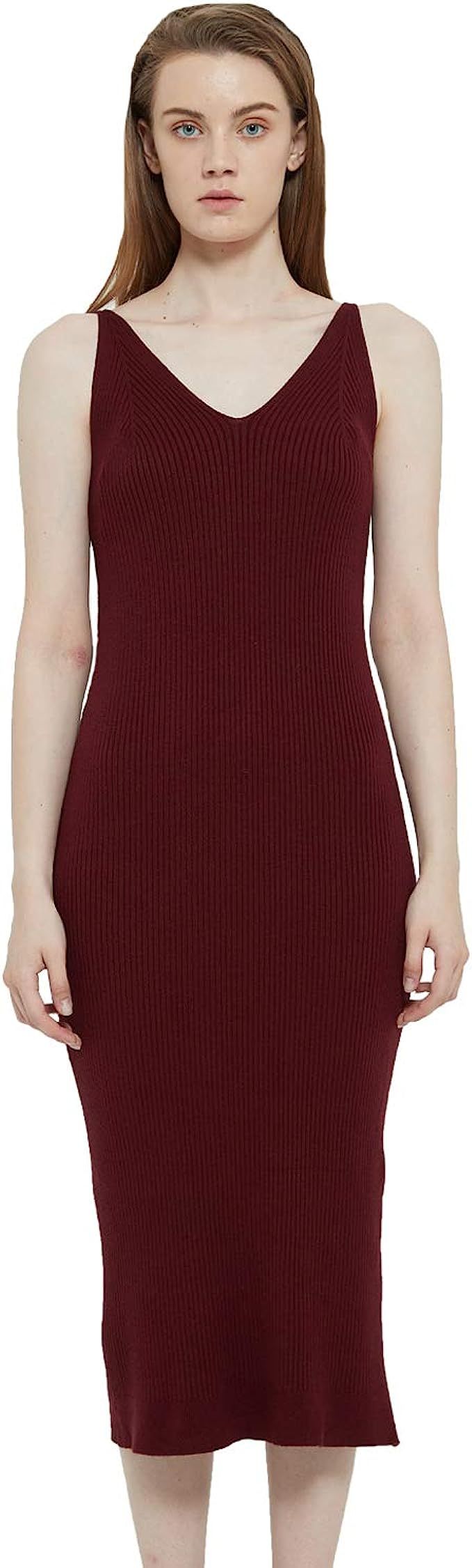 RZIV Women's Sleeveless Sweater Dress Knit Slim V Neck Bodycon Midi Stretchable Elasticity Slim F... | Amazon (US)