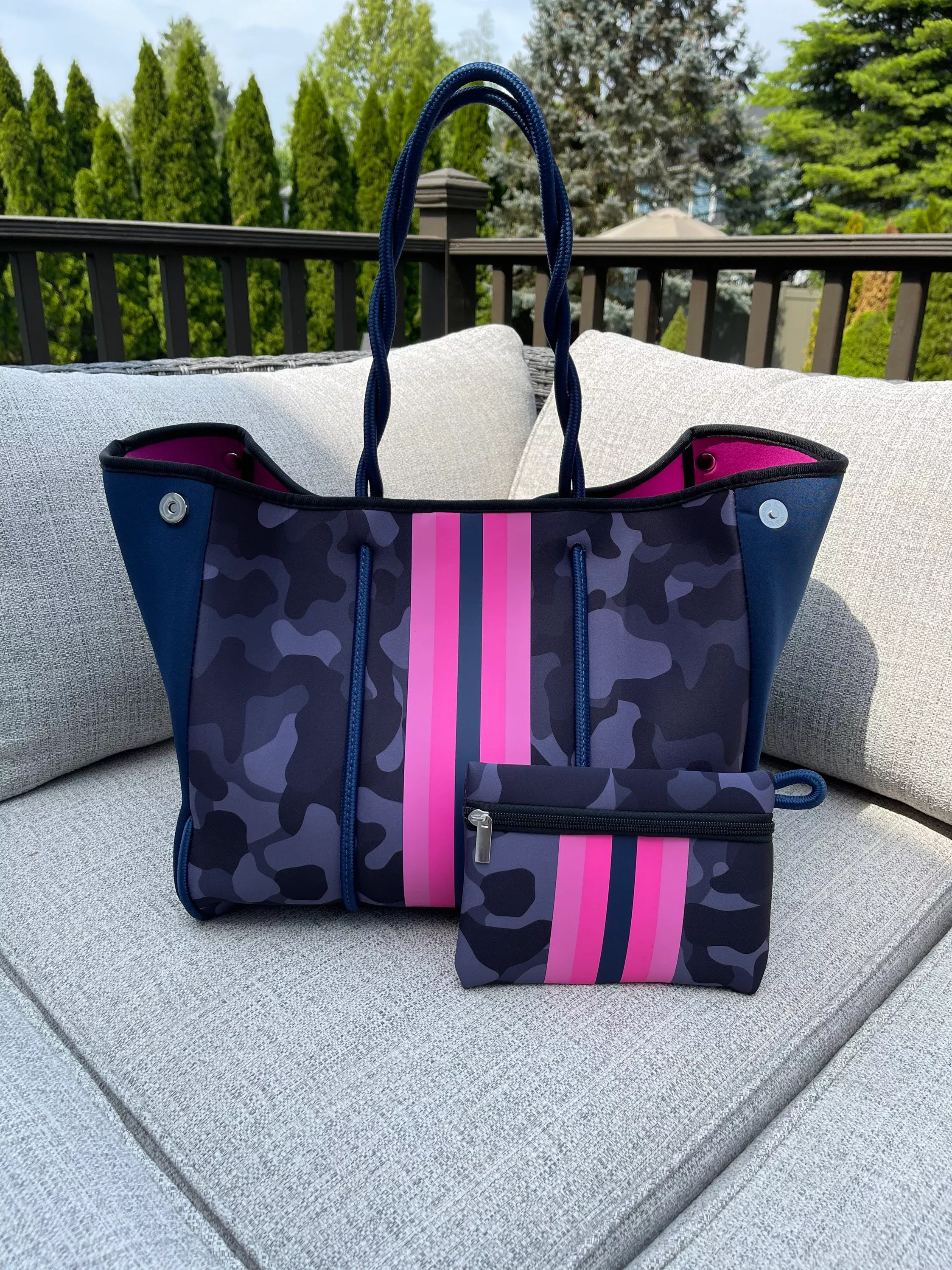 The Aniella Neoprene Tote - Green Camo/Pink/Orange