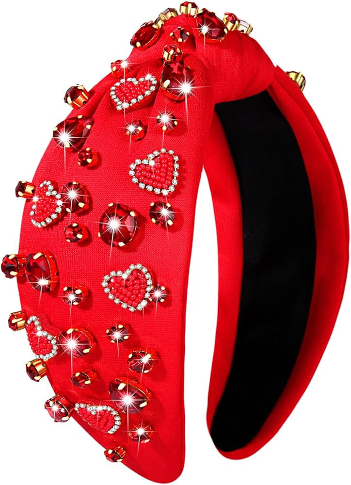 CEALXHENY Valentine’s Day Headband for Women Beaded Heart Headbands Red Pink Rhinestone Crystal... | Amazon (US)