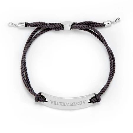 Roman Numeral Bar Rope Bolo Bracelet in Grey and Silver | Eve's Addiction Jewelry