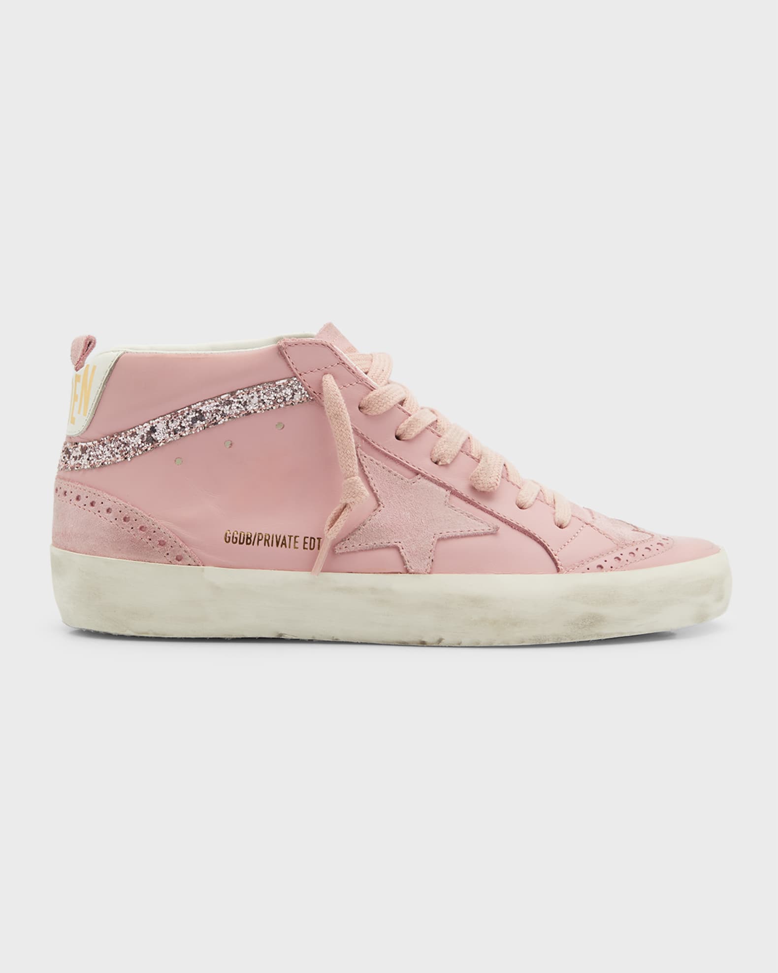 Mid Star Leather Glitter Wing-Tip Sneakers | Neiman Marcus