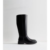 Women's Black Faux Leather Knee High Riding Boots Vegan New Look | New Look (UK)