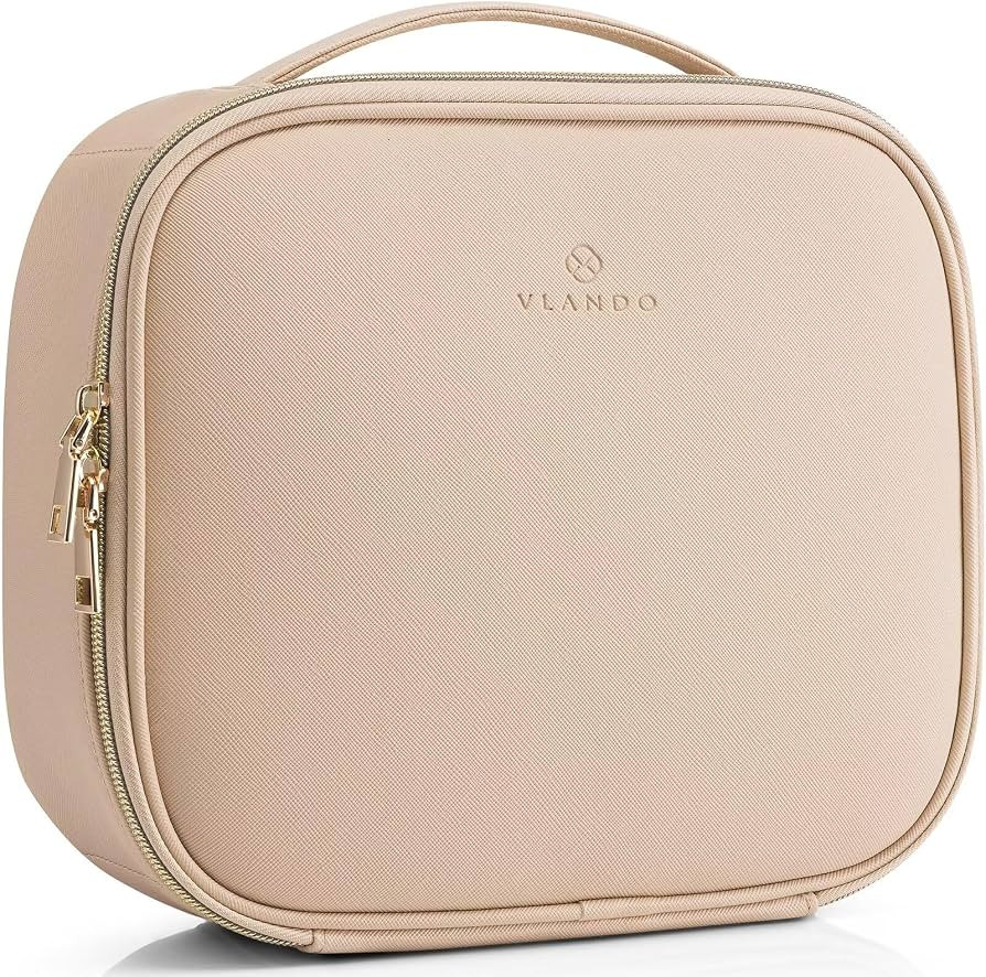 Vlando Makeup Bag for Travel,Large Cosmetics Bag Storage for Women Girl,Brushion Lipstick Mask Lo... | Amazon (US)