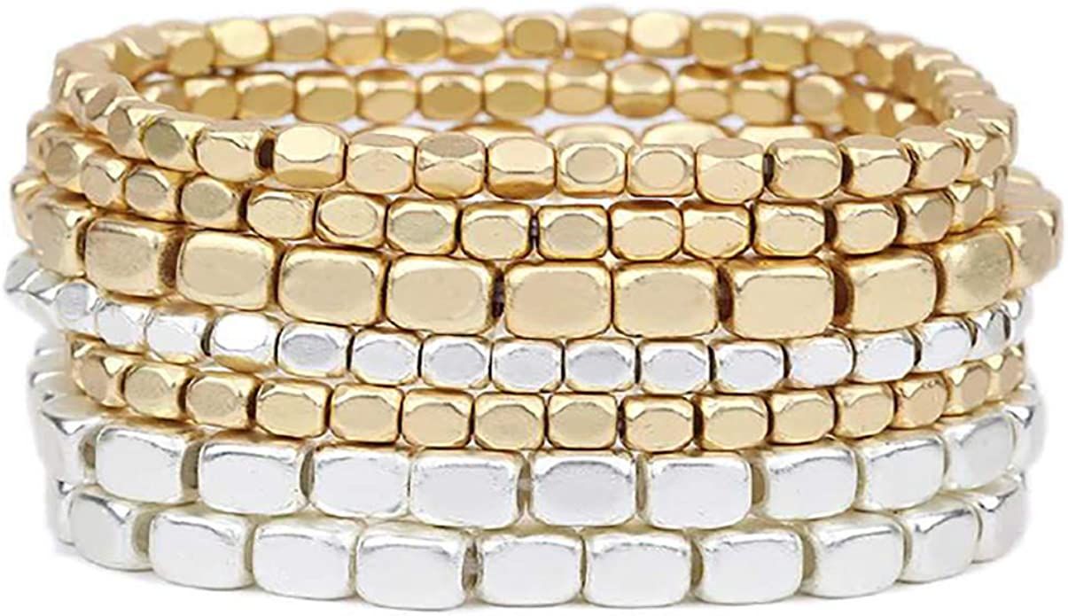 Rosemarie Collections Women's Chunky Nugget Stacking Statement Stretch Bracelet Set of 7 | Amazon (US)