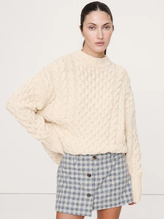 Italian Merino-Blend Cable Tunic Sweater | Banana Republic (CA)