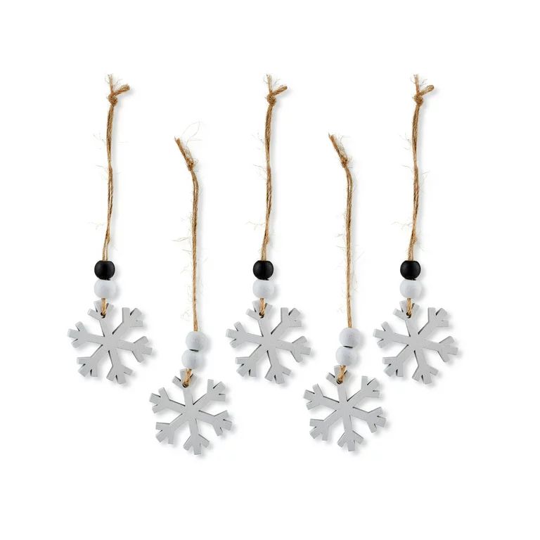 Black and White Wooden Snowflake Mini Decorative Ornament, 5 Count, by Holiday Time | Walmart (US)