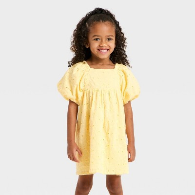 Toddler Girls' Easter Floral Flutter Sleeve Eyelet Dress - Cat & Jack™ Light Yellow 3T | Target