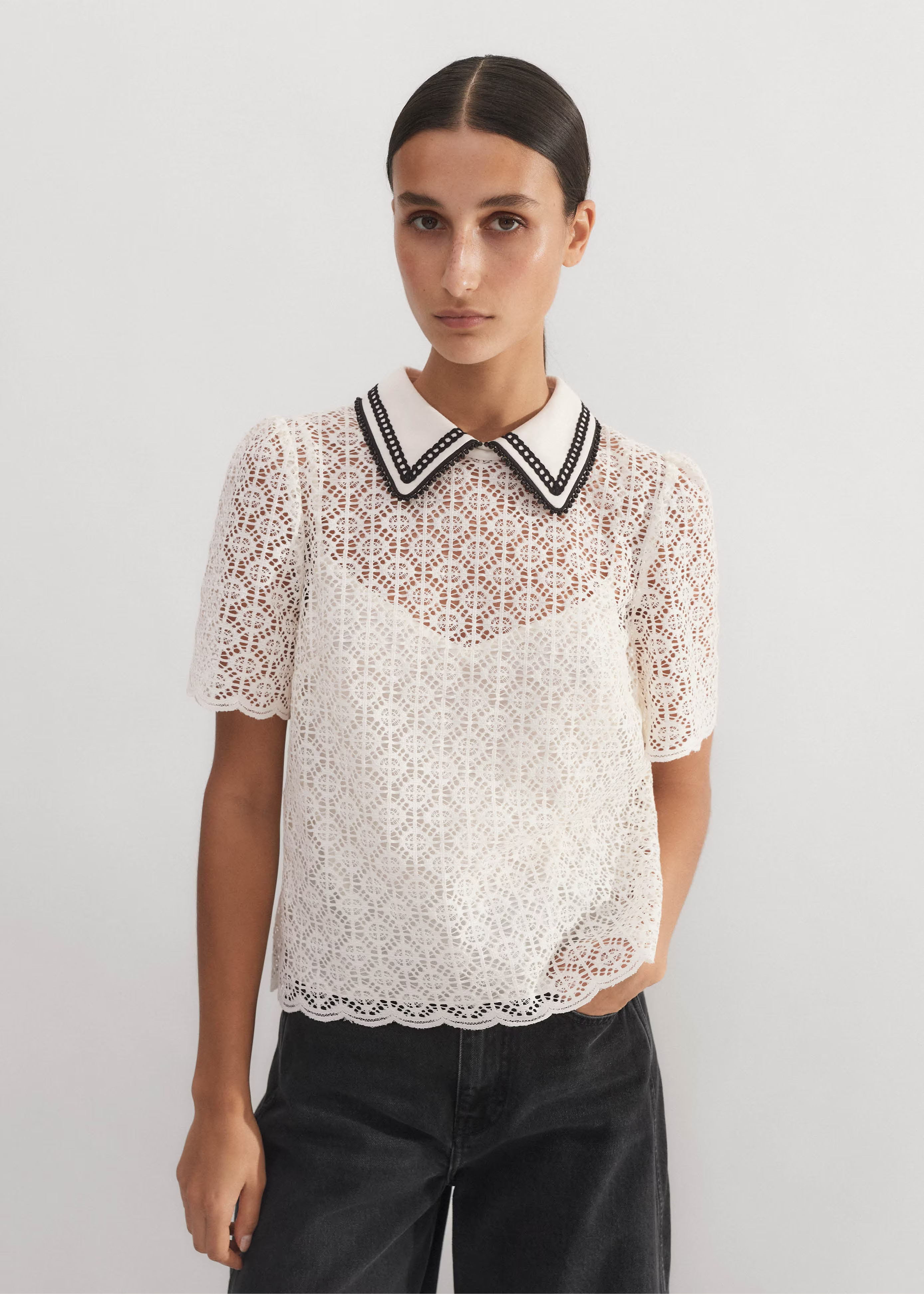 Women's Cream Evening Lace Short Sleeve Top + Cami | ME+EM | ME+EM US