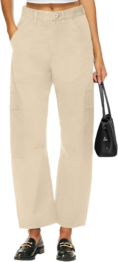 Lepunuo Womens Barrel Cargo Pants Casual Baggy Stretchy Elastic Waisted Wide Leg Jeans Y2k Street... | Amazon (US)