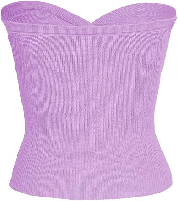 Womens Strapless Crop Top Sexy Sweetheart Neck Ribbed Knit Twisted Knot Front Sleeveless Y2K Cami... | Amazon (US)