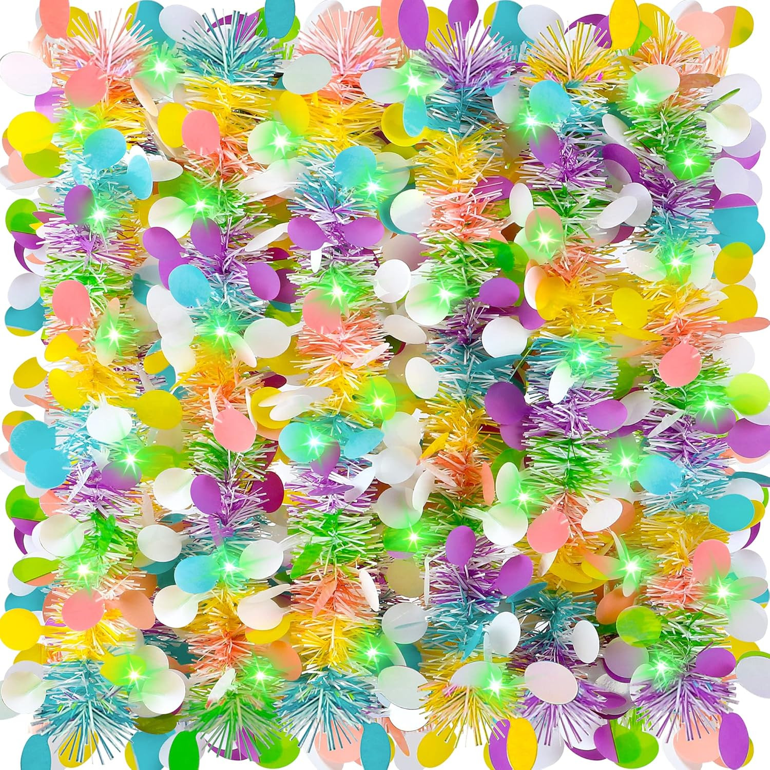 ANVAVO 32.8 Feet Easter Colorful Tinsel Twist Garland with 100 LED String Lights Easter Metallic ... | Amazon (US)